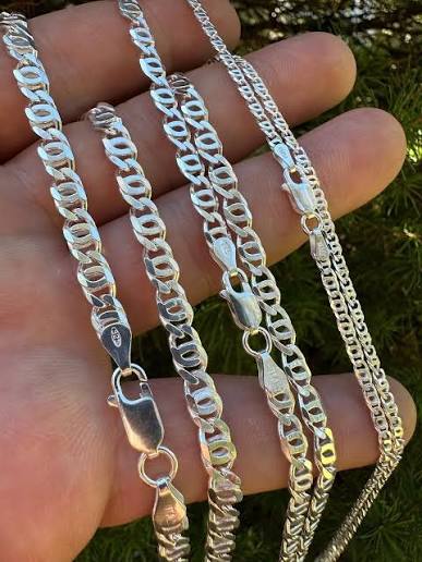 Real Tiger Eye Link Chain Necklace Or Bracelet Solid 925 Sterling Silver ITALY 2.5mm / 26"
