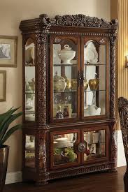 Used 8' cherry burgundy stained cabinet. Acme 62023 Vendome Cherry Finish Wood Glass Front Curio China Cabinet