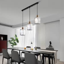Modern Linear Pendant Lighting With Rectangle Clear Crystal Shade Triple Light Dining Room Lighting Beautifulhalo Com