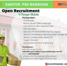 Pt pos indonesia (persero) atau biasa disebut kantor pso adalah perusahaan milik negara (bumn) yang bergerak dbidang layanan pos serta transaksi keuangan. Lowongan Pekerjaan Kantor Pos Bandung Bumn Lowker Lowongan Kerja Bandung 2021