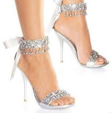 Silver And Diamonds Ankle Strap Heels Chiq Com Rhinestone High Heels Heels Rhinestone Shoes