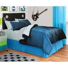 This boys bed features a bunk bed finished in navy blue paint, pairing up with the side table and shelving. Kids Bedding Boys Blue Black Reversible Queen Comforter Set 8 Piece Bed In A Bag