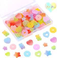 Amazon.com: UHOMENY 70 Pcs Mixed Candy Charms Soft Jelly Sugar Resin  Flatback Beads Pendants Mini Assorted Jelly Buttons Heart Star Candy Bear  Doughnut Shaped Charm with Box for DIY Crafts Phone Case