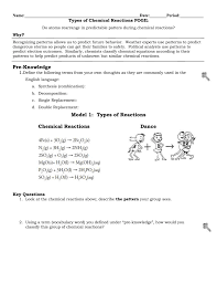 In the study of chemical reactions the types of reaction worksheet pogil can be very helpful to a student of chemistry. Types Of Chemical Reactions Pogil Do Atoms Rearrange In