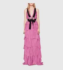 Gucci Silk Chiffon Tiered Ruffle Gown In Pink Ufo No More