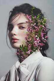 analog collage with female portrait and pink flowers creative portrait photography flower photoshoot creative portraits