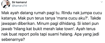 Jadi begini pada akhirnya dia pun mengakui kalau sudah punya anak isteri, namun apalah artinya aku yang lemah dan bodoh ini jika harus bersikeras untuk menuntutnya. Tipu Mertua Kata Anak Dah Hilang Rupanya Ayah Tiri Dah Bunuh Anak Tanam Dalam Belukar