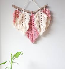 Macrame Feather Wall Hanging In Dark Rose Hand Dyed Customized Nursery Decor By Lbartand Feather Wall Hanging Macrame Wall Art Macrame Patterns Tutorials