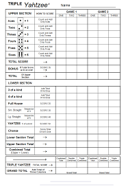 triple yahtzee scoresheet wedding games for kids wedding