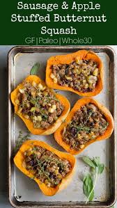 Sausage And Apple Stuffed Butternut Squash Wholesomelicious Recipe Recipes Butternut Squash Recipes Fall Favorites Recipes