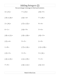 The Adding Integers From 9 To 9 Negative Numbers In Parentheses J Math Worksheet From The Integers Workshe Adding Integers Subtracting Integers Integers
