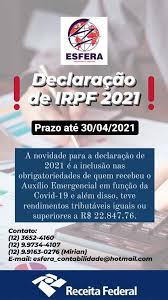 Prorrogada a declaração irpf 2021. Esfera Assessoria Contabil Home Facebook