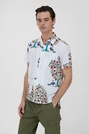 Engineered Garments Cotton Lawn Camp Shirt Natural Peacock Print Garmentory