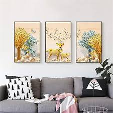 Dhuyun Home Decor Paintings Nature Trees Canvas Print Wall Art Painting Pictures Yellow Deer Artwork Wall Dec Canvas Wall Art Wall Art Prints Wall Art Pictures