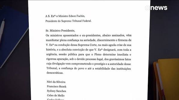 Ministros aposentados do Supremo assinaram uma carta aberta pedindo  apuração rigorosa da crise no STF. , ️➡️#JornalGloboNews de segunda a  sexta, às 06h, na #GloboNews | GloboNews | Facebook