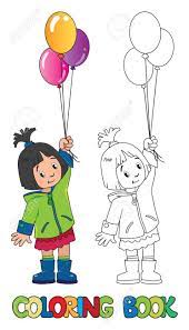 Coloriages à imprimer de filles. Petite Fille Drole Avec Des Ballons Livre De Coloriage Clip Art Libres De Droits Vecteurs Et Illustration Image 70954103