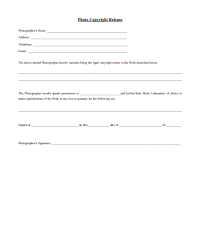 Model is being photographed by photographer on date.the type of photography will be type (photographs). Photography Release Form Templates Poster Template