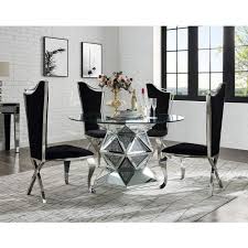 Check spelling or type a new query. Noralie Round Mirrored Dining Set W Cyrene Fabric Chairs Acme Furniture Furniture Cart