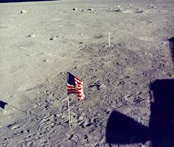 Image result for american flag on the moon in the solar wind nasa