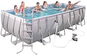 Amazon Com Bestway Power Steel 18 X 9 X 48 Rectangular Frame Pool Set Garden Outdoor Above Ground Swimming Pools Swimming Pools Bestway