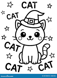 Cute Halloween Animal Cat Coloring Page with Witch Hat for Kids Stock  Illustration - Illustration of drawing, sheet: 401948418