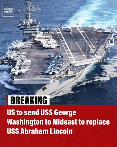 🔴 BREAKING: The US is preparing to send the aircraft carrier USS George Washington to the Middle East to replace the USS Abraham Lincoln as part of a previously scheduled rotation plan,