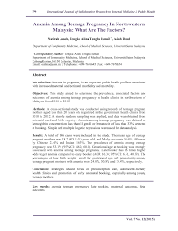 This causes a decrease in the number of platelets in circulation. Pdf Anemia Among Teenage Pregnancy In Northwestern Malaysia What Are The Factors
