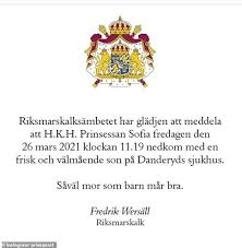 Scandinavian peoples have had kings since prehistoric times. Princess Sofia And Prince Carl Philip Of Sweden Share First Glimpse Of Third Son Prince Julian Daily Mail Online