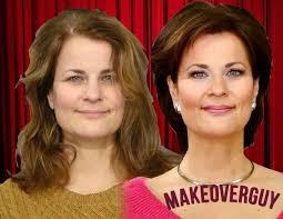 Veronica, age 50, was one of our favorite makeovers. It was fun to be able  to completely change Veronica's face shape, nose, eyes, and lips. (The  photos are the same size). Eyes