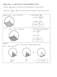 An arc is a section of a circle's circumference; Arc Length And Area Of A Sector Area Circle