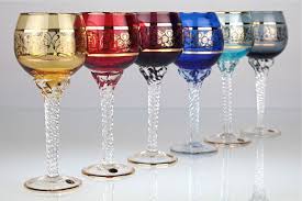 6 Vintage Weinglaser Made In Italy Farbglas Goldrand Romer Rot Blau Gelb Blau Gelb Farbiges Glas Weinglas