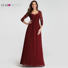 Robe De Soiree Ever Pretty Ez07746 Elegant Lace Sleeve Burgundy Special Occasion Gowns For Wedd Lace Dress Long Formal Dresses For Weddings Chiffon Long Sleeve