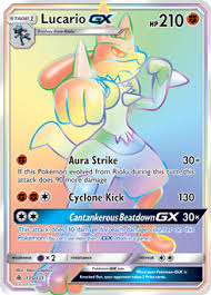 Moin moin, :) verkaufe hier pokemon karte lucario & melmetal gx tag team 224/214 rainbow secret rare versand mit dhl. Lucario Gx Forbidden Light Tcg Card Database Pokemon Com