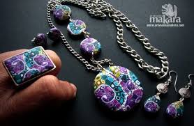 Conjunto De Anillo Ajustable Collar Largo Y Pendientes Mosaico Http Www Facebook Com Artesaniamakar Polymer Clay Creations Polymer Clay Polymer Inspiration