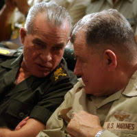 Egyptian Major General Amin Hussein Ahmed Ibrahim answers questions during  exercise BRIGHT STAR 01-02s initial press conference at the Egyptian  Military Media Center in Cairo, Egypt. BRIGHT STAR is a multinational  exercise