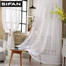 Modern White Plaid Embroidered Voile Curtains For Living Room Tulle Window Curtains For Bedroom She Curtains Living Room Dining Room Curtains Living Room White