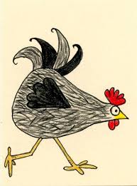Hen On The Run Whimsical Chickens Hand Drawn And Colored With Prisma Color Pencils Whimsical Art Chicken Art Watercolor Cards