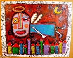 Original Outsider Acrylic Art Brut Raw Paintings