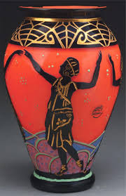 Delatte Cameo And Enameled Vase Is Decorated With Black Cameo Glass Dancing Women Surrounding The Body Of The Vase Against Art Deco Design Art Deco Art Nouveau