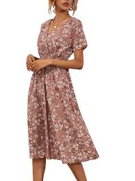 Women S Floral Print V Neck Mini Dress Short Sleeve Loose Casual Summer Shirt Dress Walmart Com