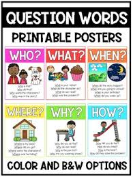 Question Words Printable Poster Anchor Chart
