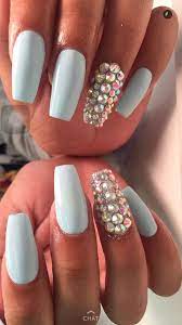 Tiffany Blue Gem Full Set Tiffany Blue Nails Acrylic Nail Designs Coffin Blue Nails