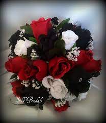 Red black and white wedding bouquets. Black White Red Roses Bridal Bouquet Bridesmaid Silk Wedding Flowers Gelin Buketi Dugun Cicekleri Dugun Buketleri