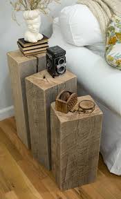 Reclaimed Wood Beam End Table Set Etsy In 2020 Reclaimed Wood Beams Wood Furniture Design Wood Beams