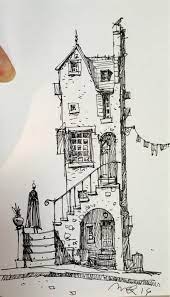 Do you like to draw? 11 Fast Liner Sketch Portraying A Vibrant Shelter And Street Vibe Simple Building Drawings House Drawing