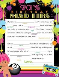 Birthday Party Entertainment Ideas For Adults 90 S Birthday Party Mad Libs Game Printable Diy Party Etsy 40th Birthday Party Games Diy Party Games 90th Birthday Parties