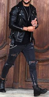 Looks All Men With A Bad Boy Spirit Should Try Out Street Edgy Bad Boy Outfits With Chains Ripp Leather Jacket Outfit Men Leather Jacket Outfits Mens Outfits