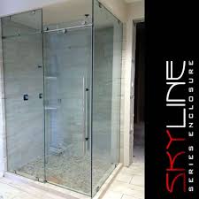 Skyline 90 With Custom Pull 3 8 Clear Glass Shower Door That Slides On A Stainless Ste Frameless Shower Doors Clear Glass Shower Door Glass Shower Enclosures