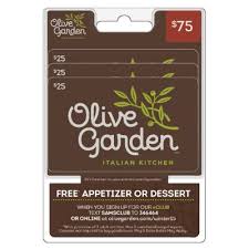 Olive garden® delights guests with a genuine italian dining experience, featuring a range of fresh, simple and delicious dishes, including many inspired by our culinary institute of tuscany in italy, and an award winning wine list. Olive Garden 75 Value Gift Cards 3 X 25 And Free Appetizer Or Dessert Sam S Club