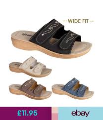 Ladies Womens Wide Fit Low Wedge Comfort Walking Beach Slip On Sandals Shoes Siz Sandals Shoes Fashion Sandals